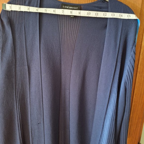 Lane Bryant Long-Sleeve Open-Front Ribbed Longline Cardigan Sweater with ¾ Sleev - Picture 7 of 8